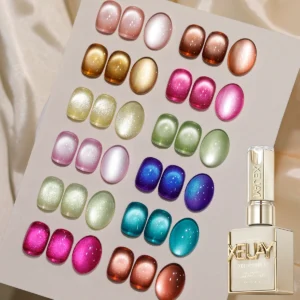 XEJAYI 12pcs 15ml Rainbow Candy Cat Eye Gel Nail Polish Set,UV LED Soaking Nail Gel, Semi-Permanent, DIY Salon Quality Nail Art