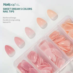 Nailpop 140/150Pcs Short Press on Nails Kit 5 Colors Almond Coffin Square Oval Shape Colorful False Nail Tips Durable Easy Apply