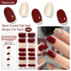 Harunouta 16strips Semi Cured Gel Nail Strips Red Series Gel Nail Stickers Glitter Gel Nail Wraps Gel Polish Stickers Nail Art