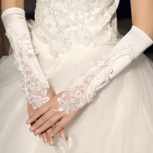Autumn Winter Bride Ivory Elbow Length Embroidered Wedding Long Lace Gloves