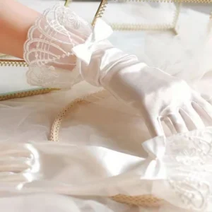 Off-White Satin Lace Wedding Gloves for Bride Fancy Bridal Accessories Formal Party Fingertip Wedding Gloves